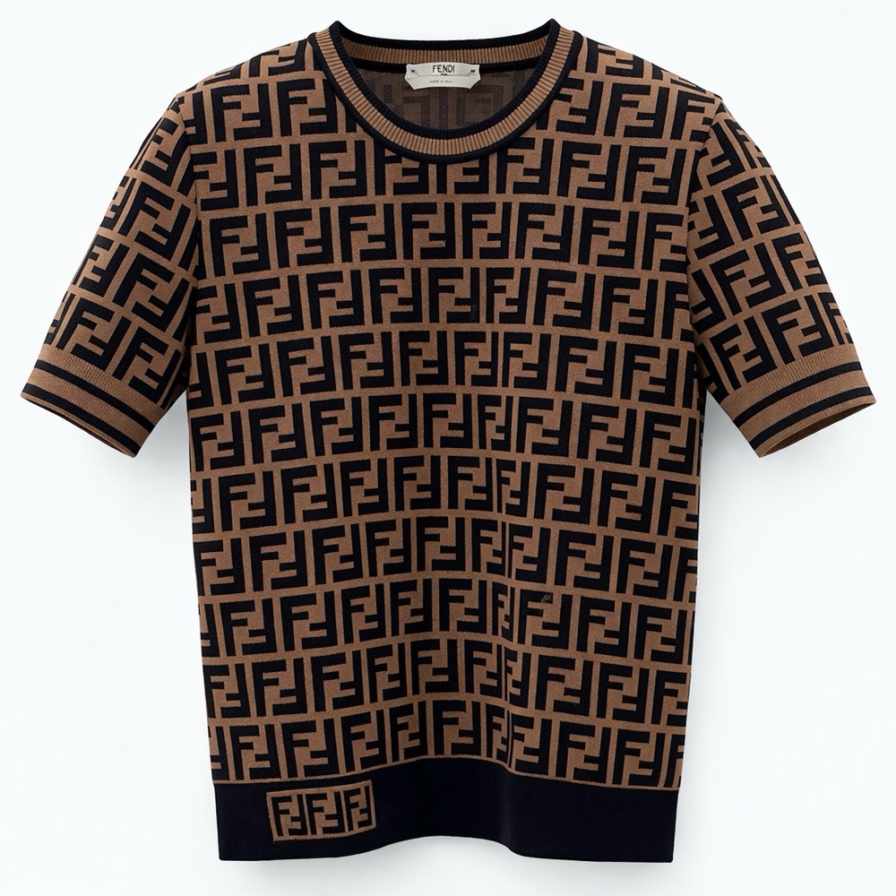 Fendi FF Logo Knit Top Zucca Brown Designer Top